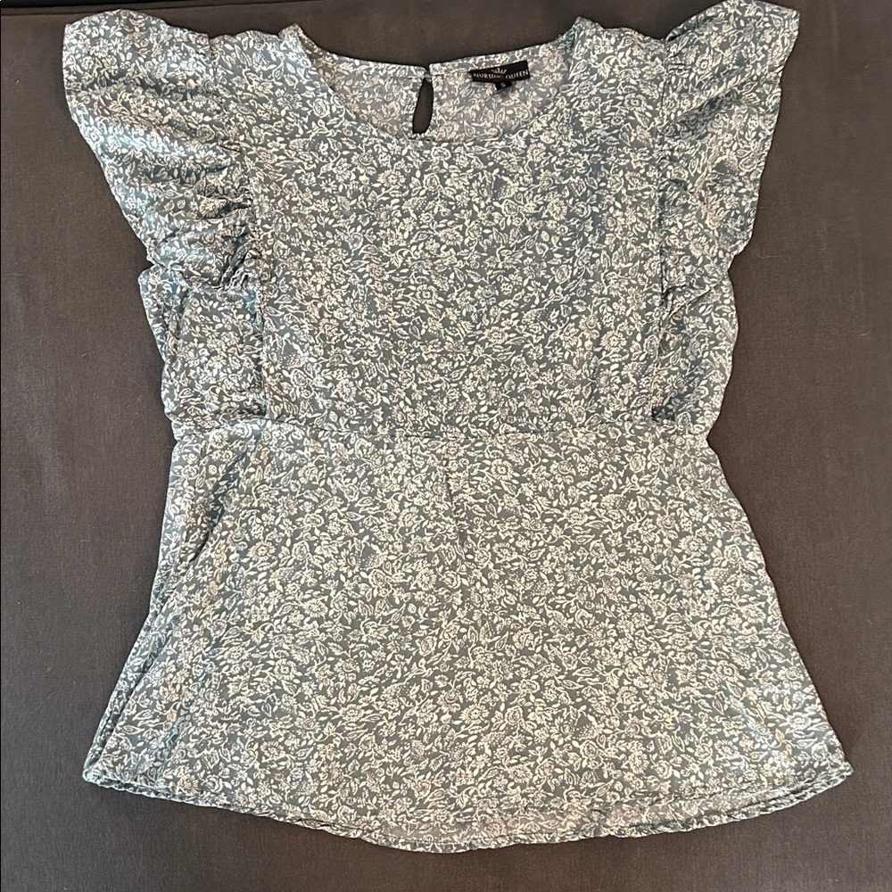 Nursing Queen Floral Ruffle Sleeve Blouse - Sage
